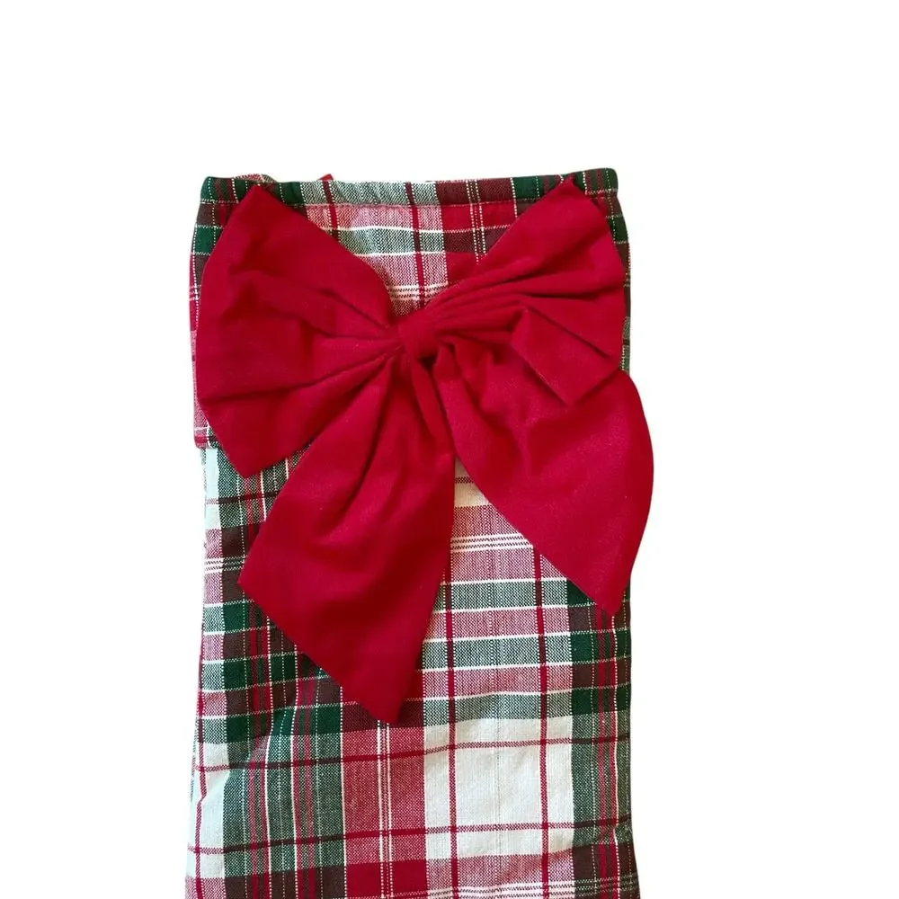 Martha Stewart Bow Tartan Stocking 22in Plaid Christmas Holiday Decor NEW